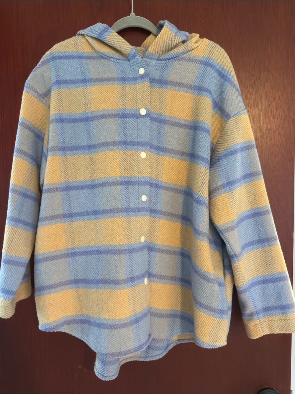 wild fable Pastel Blue & Light Yellow Hooded Plaid Shacket